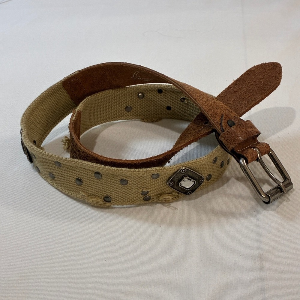 Y2K Flacco Roma Belt Studded Crystal Canvas Leather Distressed Boho‎ Festival - Picture 6 of 15